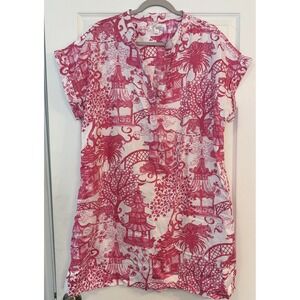 Jayes Studio Danika Herrick Dress Pink Chinoiserie Toile Asian Pagodas Coastal L